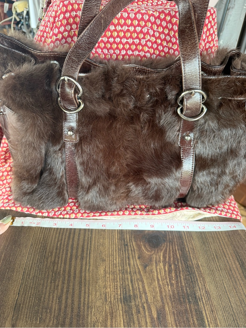 Kenneth Cole New York Brown Faux Fur Tote with Leather Trim